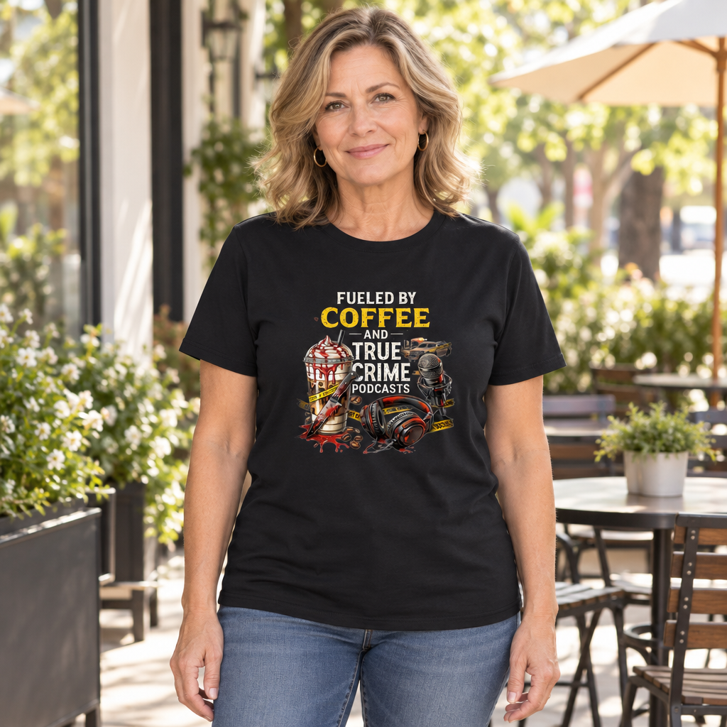 Coffee and True Crime — Black T-Shirt — lifestyle hero