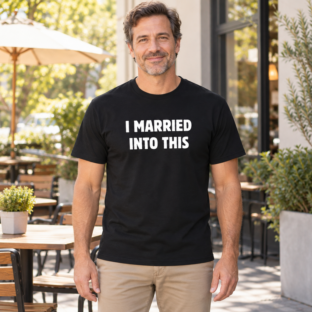 I Married Into This — Black T-Shirt — lifestyle hero