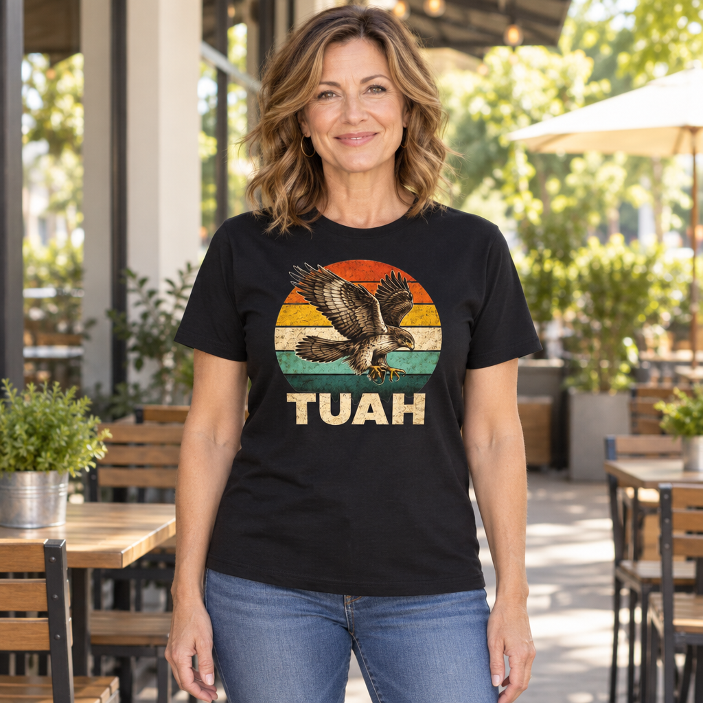 Hawk Tuah Funny Meme — Black T-Shirt — lifestyle hero