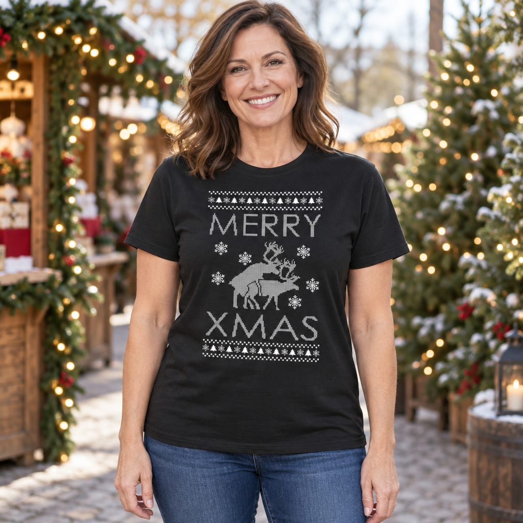 Hilarious Humping Reindeer Ugly Christmas Design — Black T-Shirt — lifestyle hero