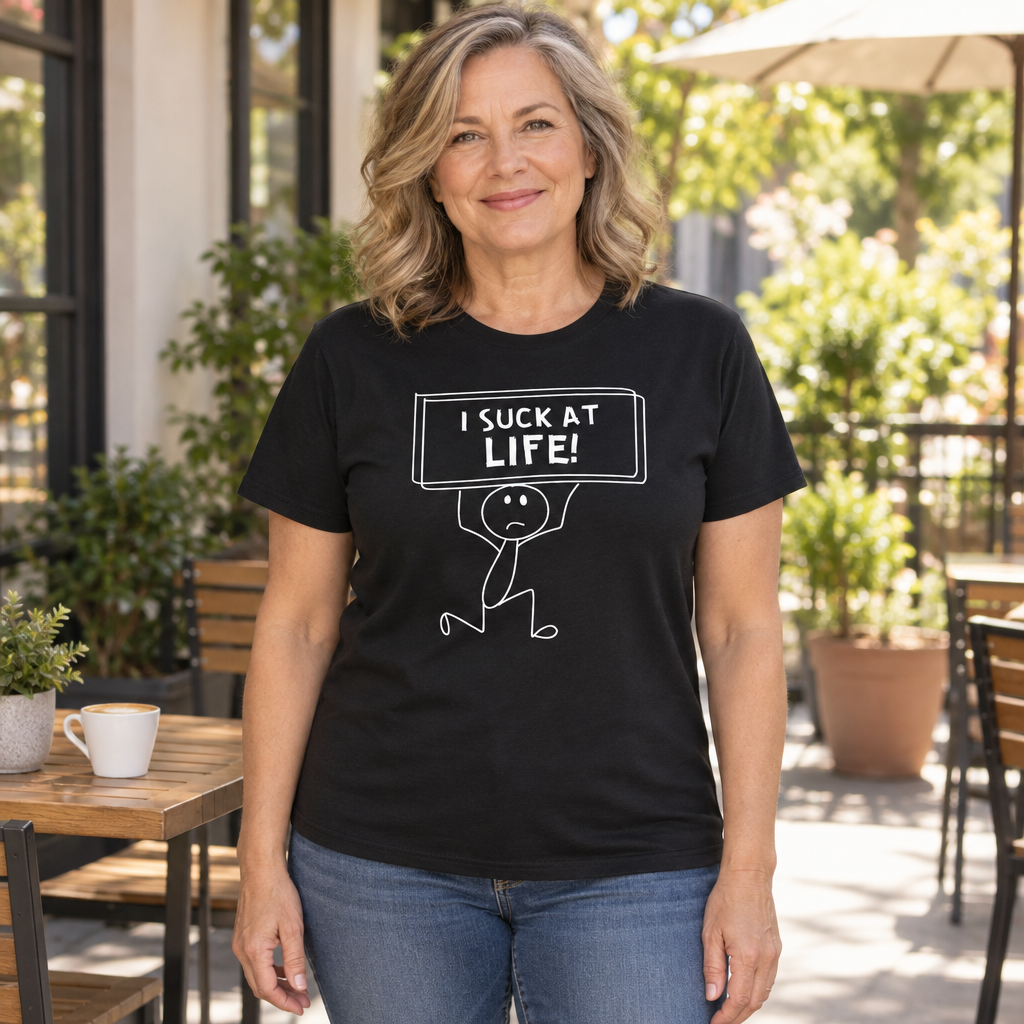 I Suck At Life Funny — Black T-Shirt — lifestyle hero