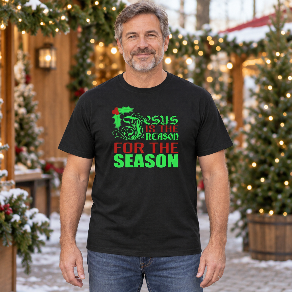 Jesus Is The Reason For The Season Christian Christmas — Black T-Shirt — lifestyle hero