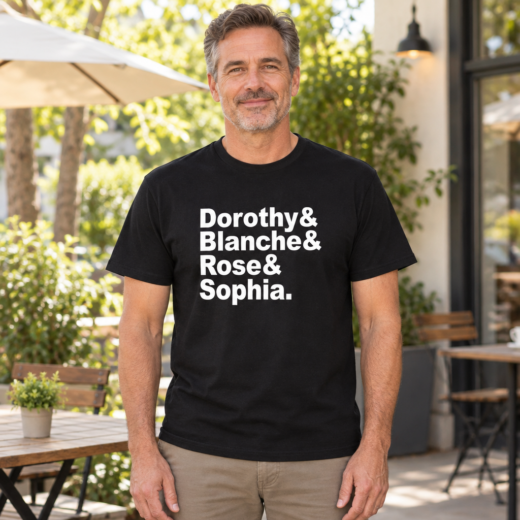Dorothy Blanche Rose Sophia — Black T-Shirt — lifestyle hero