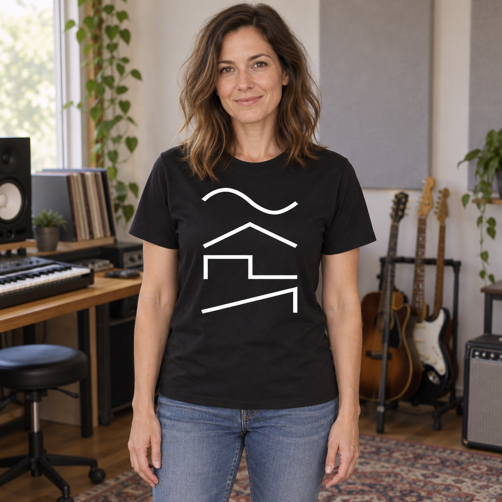 Synth Waveforms — Black T-Shirt — lifestyle hero