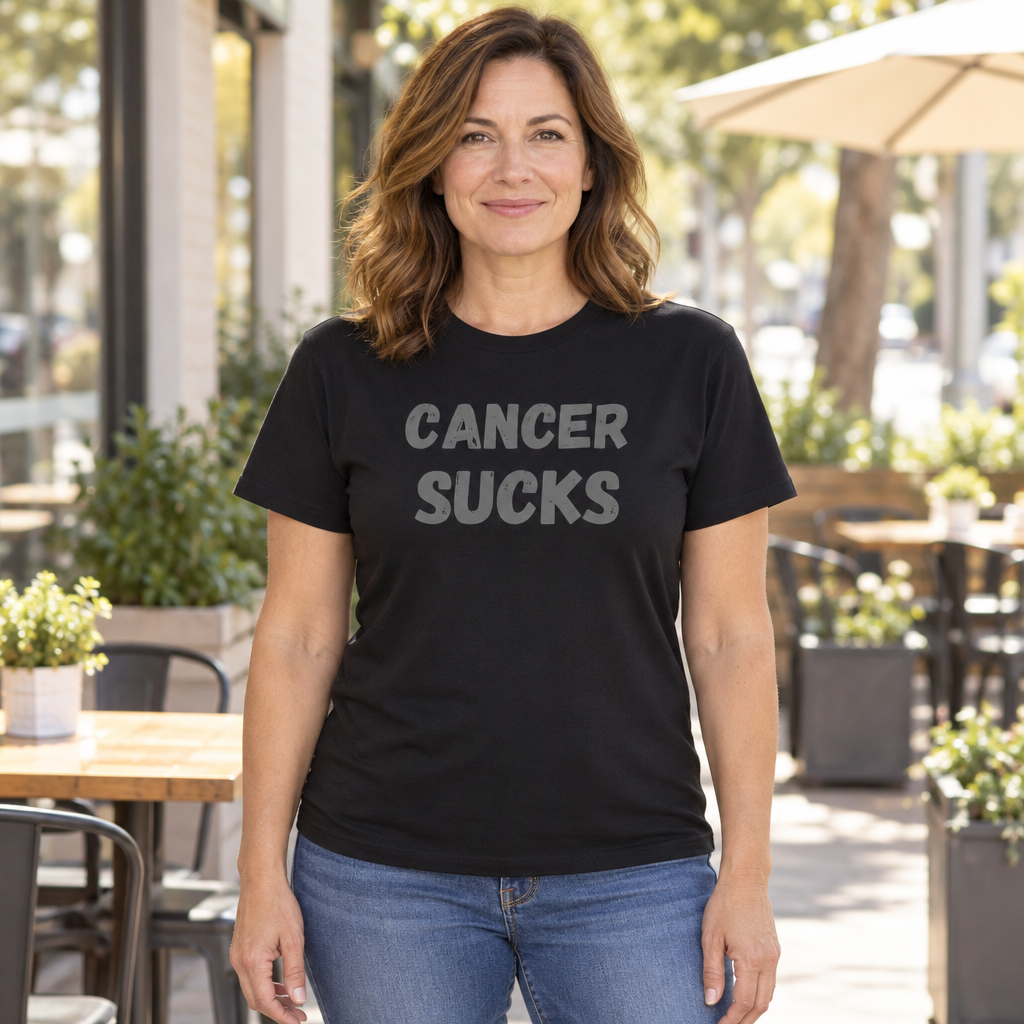 Cancer Sucks — Black T-Shirt — lifestyle hero
