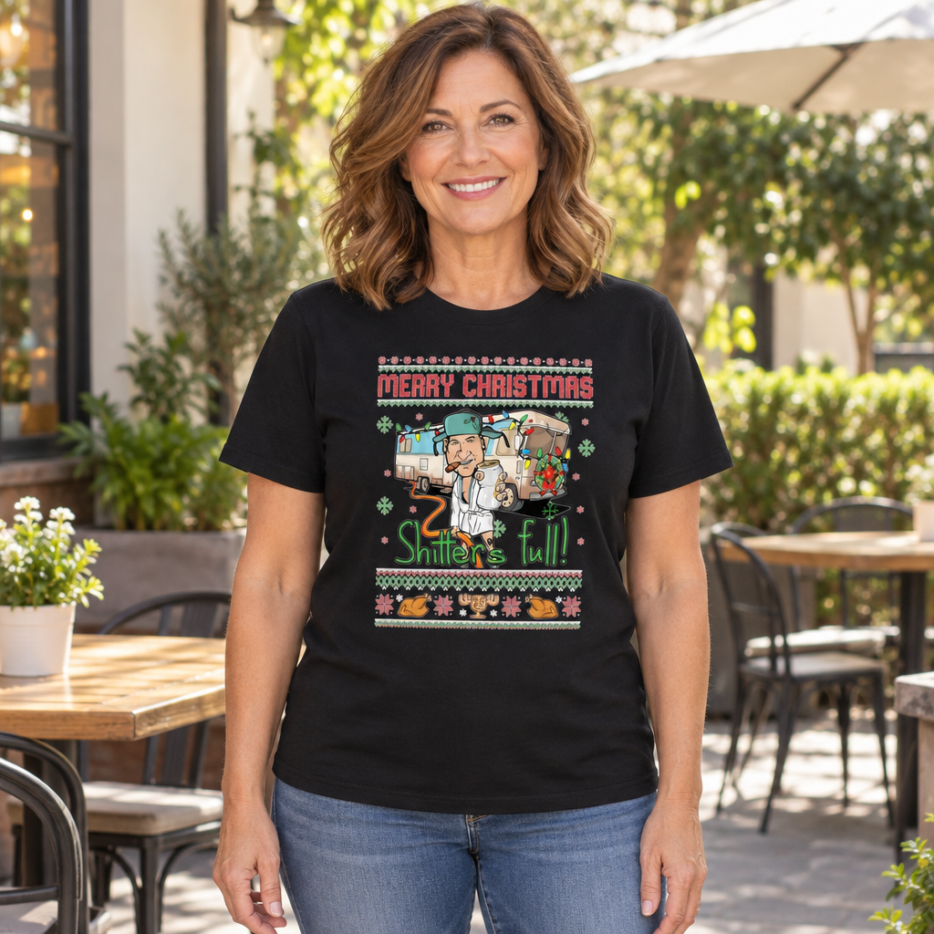Shitter's Full Funny Holiday Humor Novelty — Black T-Shirt — lifestyle hero