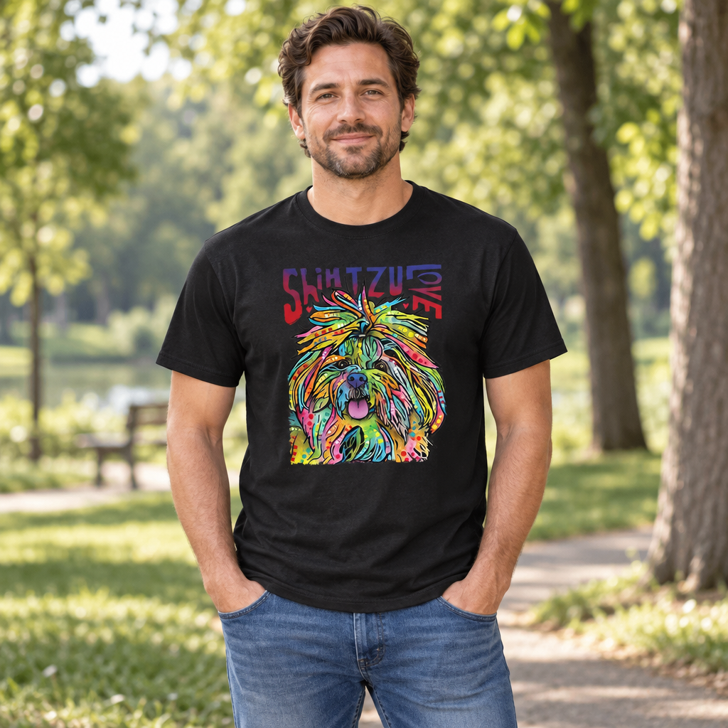 Shih Tzu Luv — Black T-Shirt — lifestyle hero