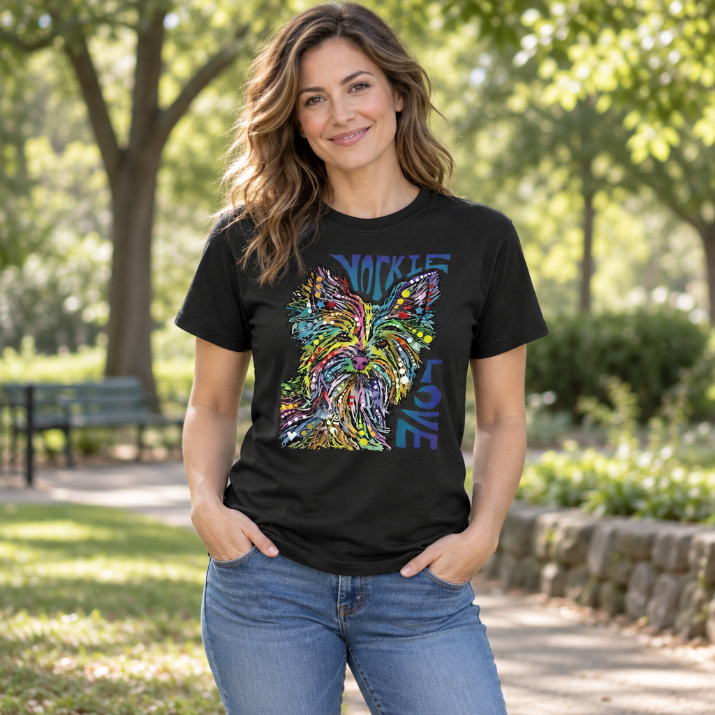 Yorkie Luv — Black T-Shirt — lifestyle hero