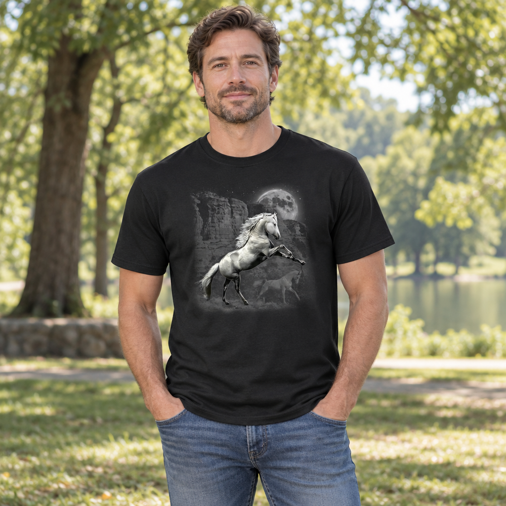 White Horse Wilderness — Black T-Shirt — lifestyle hero