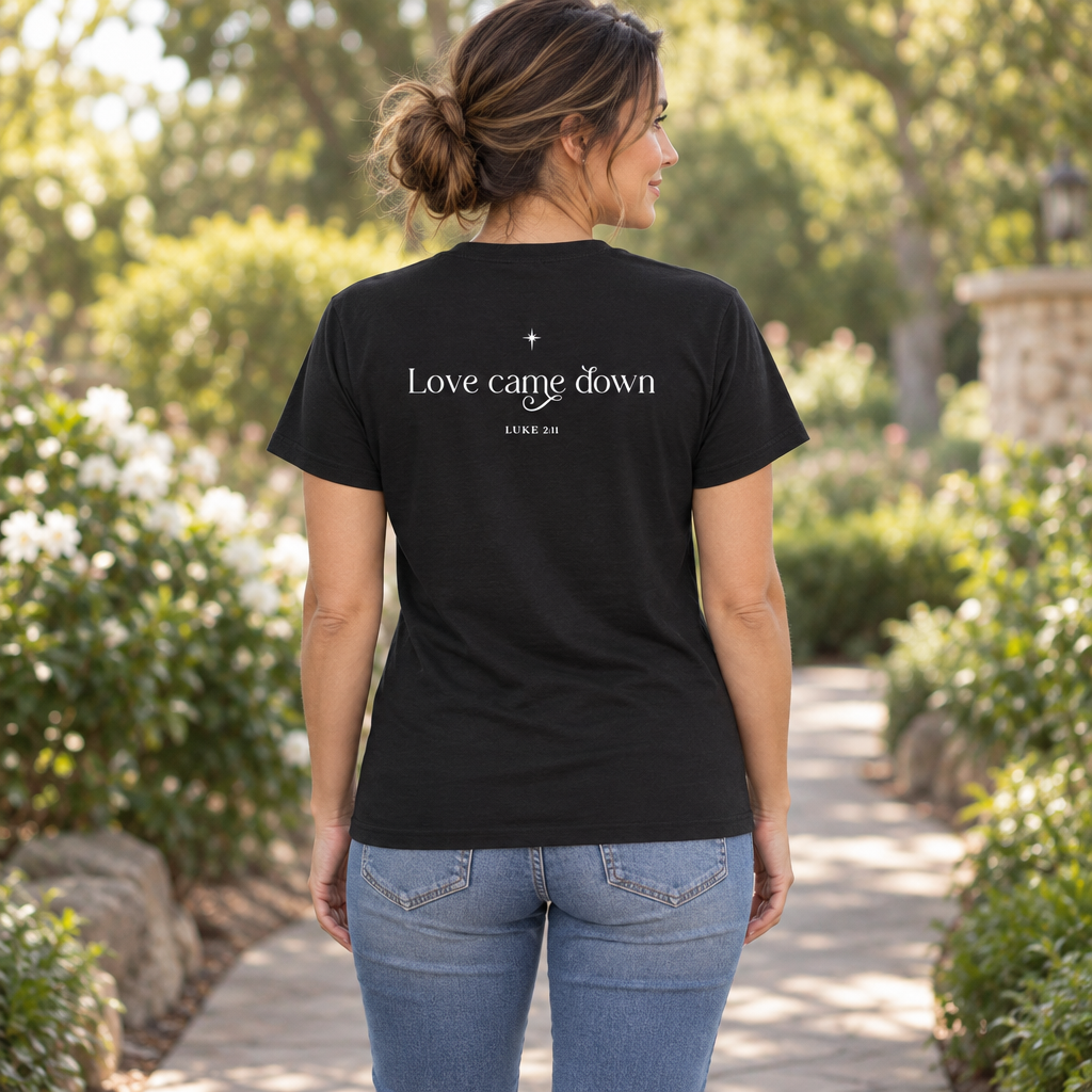 Love Came Down Luke 2:11 — Black T-Shirt — lifestyle hero