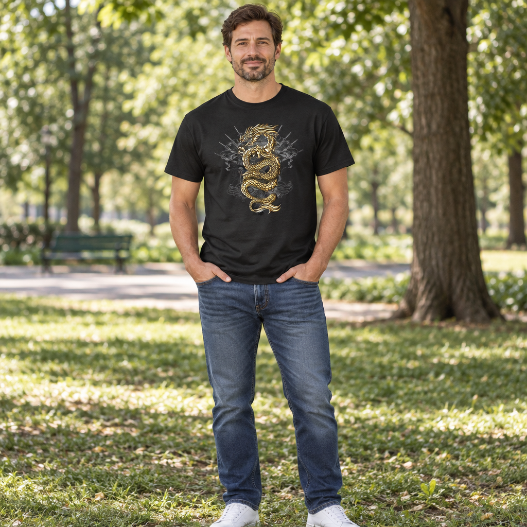 Gold Dragon — Black T-Shirt — lifestyle hero