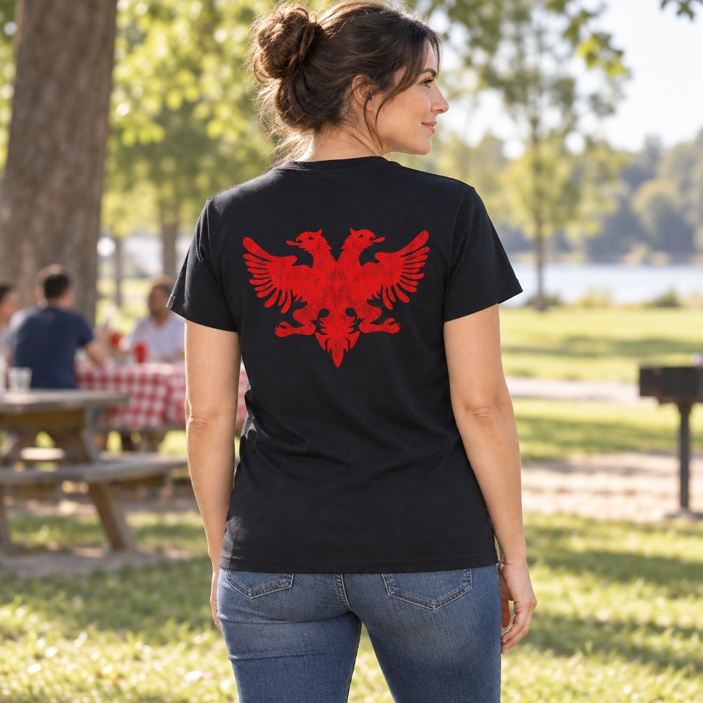 Albanian Double Headed Eagle — Black T-Shirt — lifestyle hero