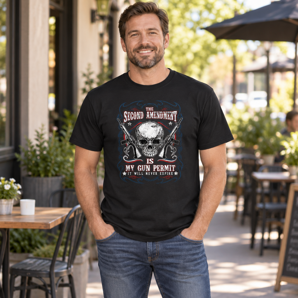 The Second Amendment My Gun Permit — Black T-Shirt — lifestyle hero