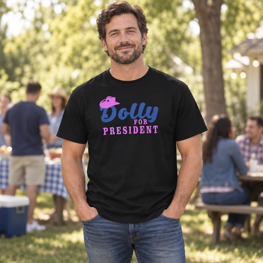 Dolly for President — Black T-Shirt — lifestyle hero