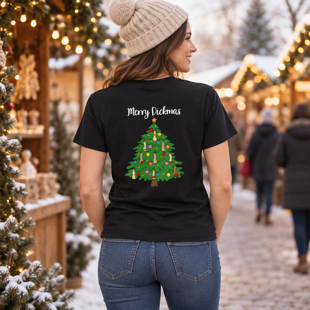 Merry Dickmas — Black T-Shirt — lifestyle hero