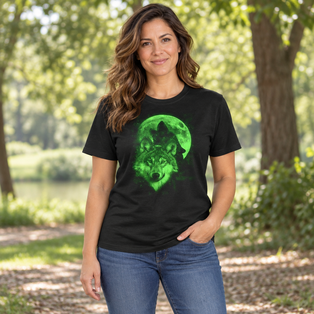 Green Wolf Moon — Black T-Shirt — lifestyle hero