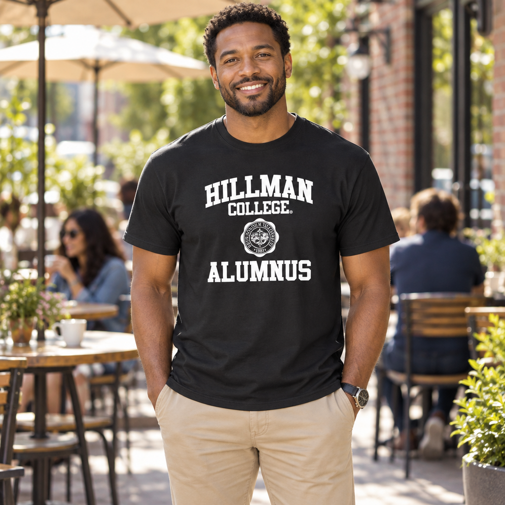 Hillman College Alumnus — Black T-Shirt — lifestyle hero