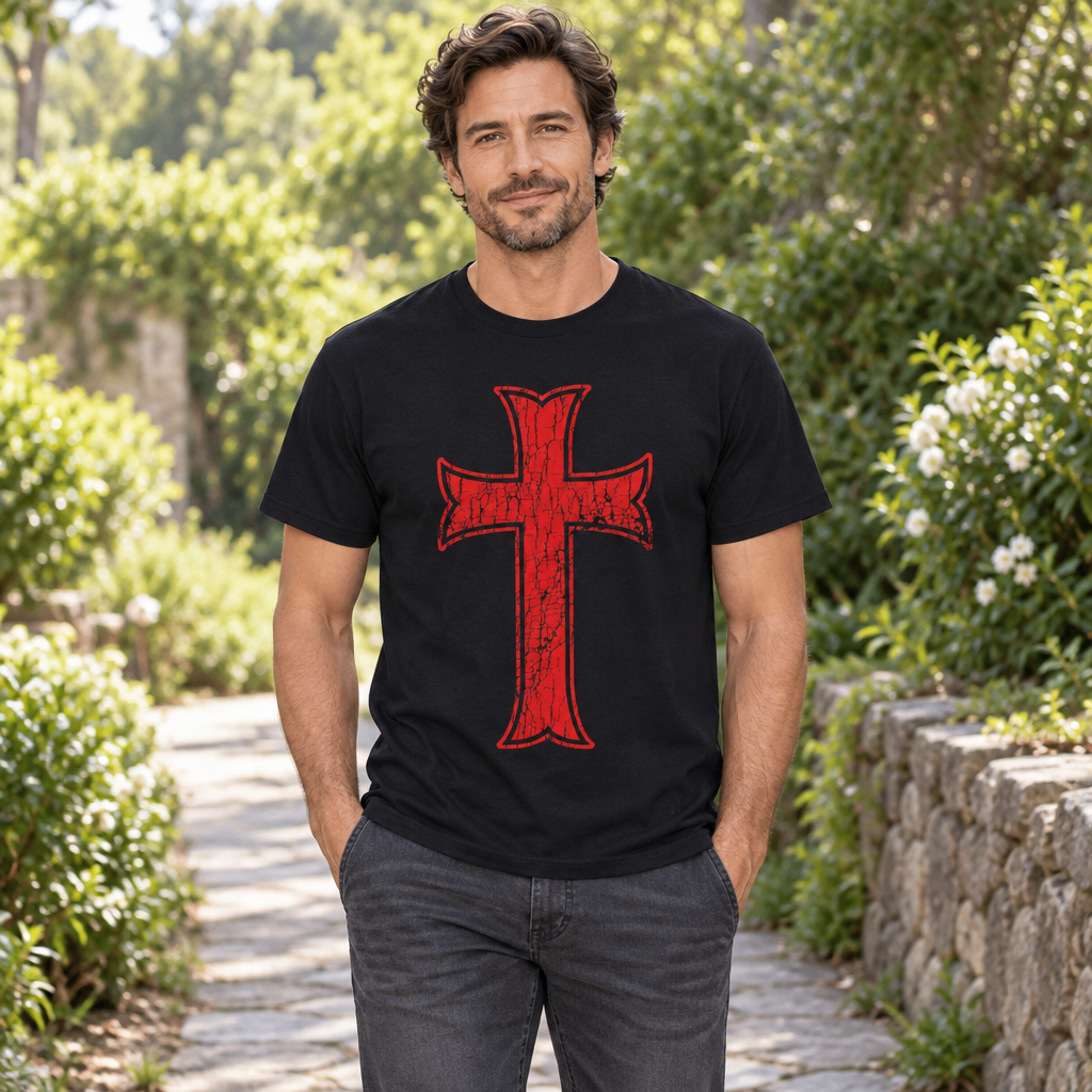 Knights Templar Cross Ephesians 6:11 — Black T-Shirt — lifestyle hero