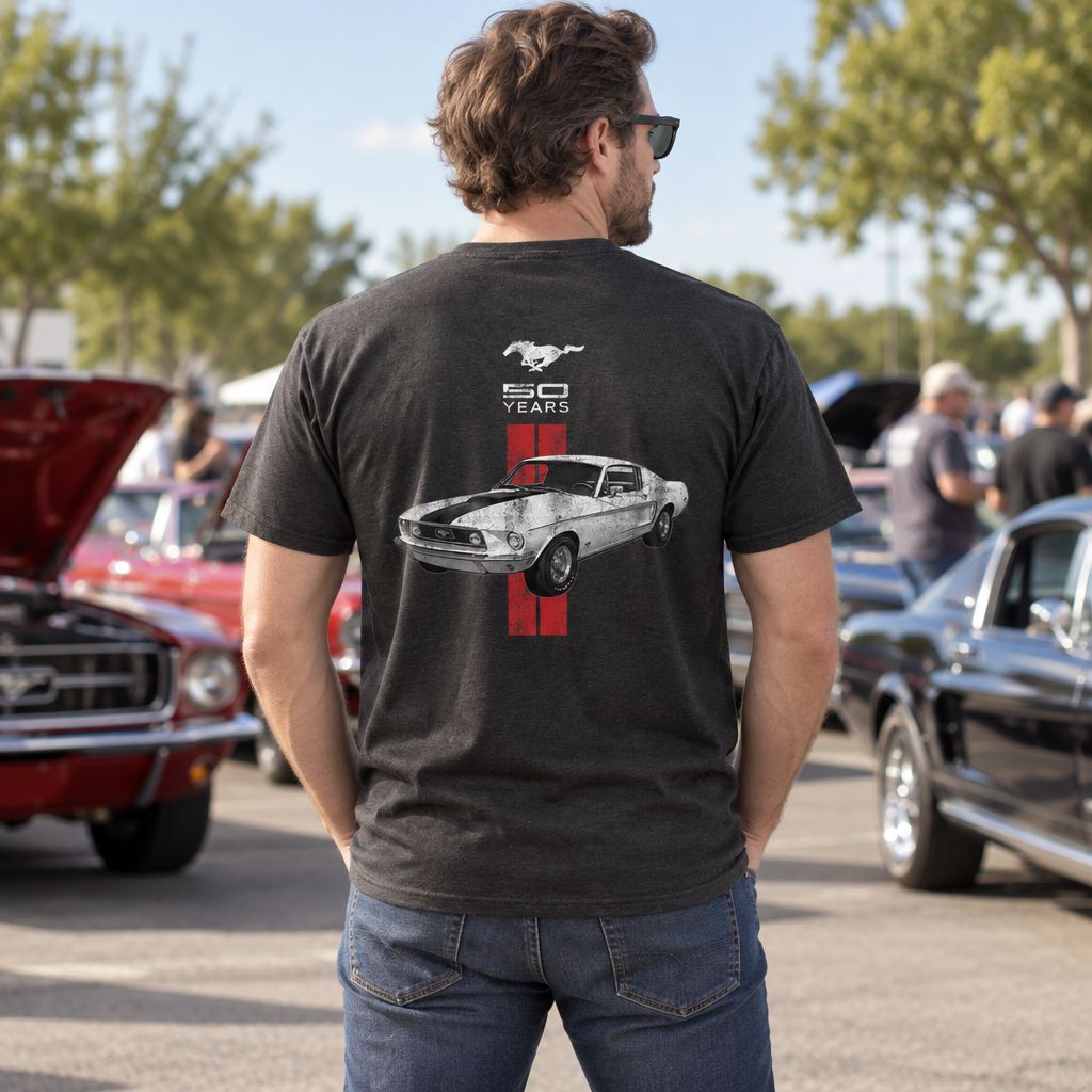 50 Years of Ford Mustang — Black T-Shirt — lifestyle hero