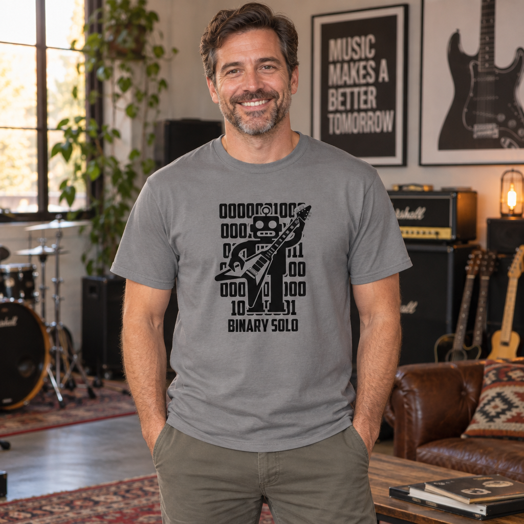 Binary Solo Robot Guitar — Charcoal T-Shirt — lifestyle alt