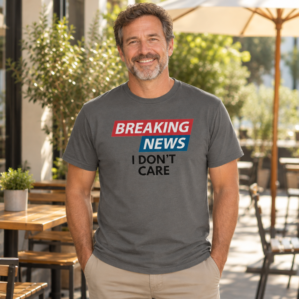 Breaking News I Don't Care — Charcoal T-Shirt — lifestyle alt