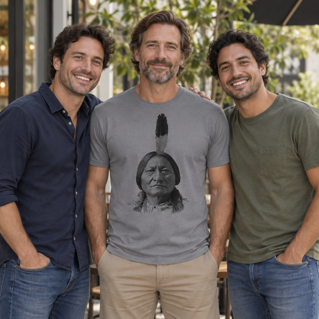 Sitting Bull Portrait — Charcoal T-Shirt — lifestyle group