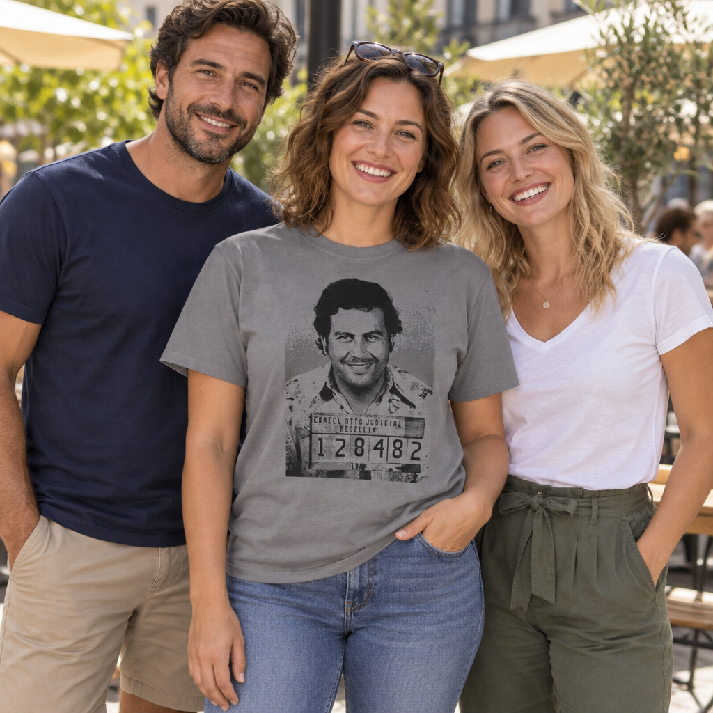 Pablo Escobar Portrait — Charcoal T-Shirt — lifestyle group