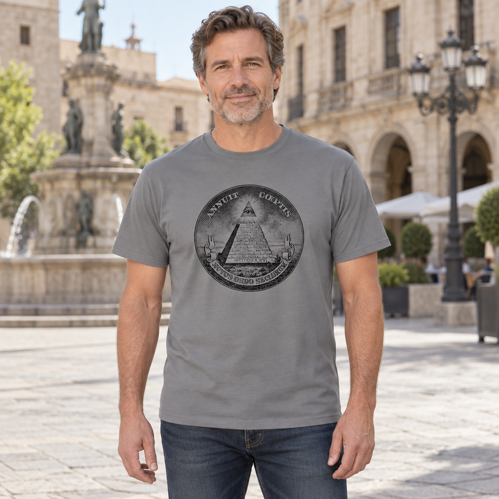 Annuit Coeptis Pyramid Eye — Charcoal T-Shirt — lifestyle hero