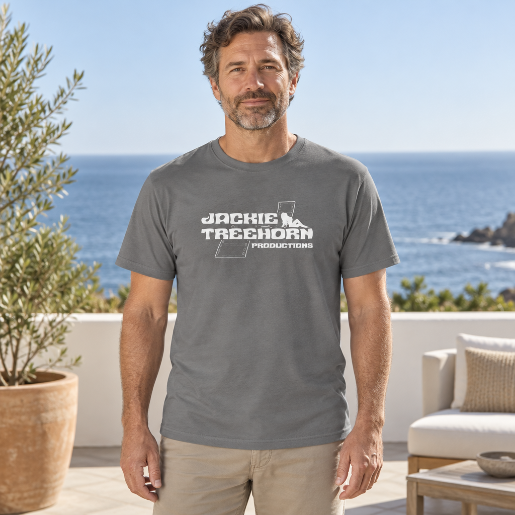 Jackie Treehorn Productions — Charcoal T-Shirt — lifestyle hero