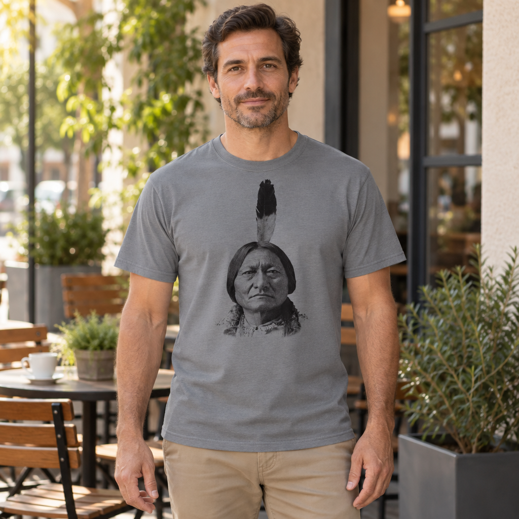 Sitting Bull Portrait — Charcoal T-Shirt — lifestyle hero