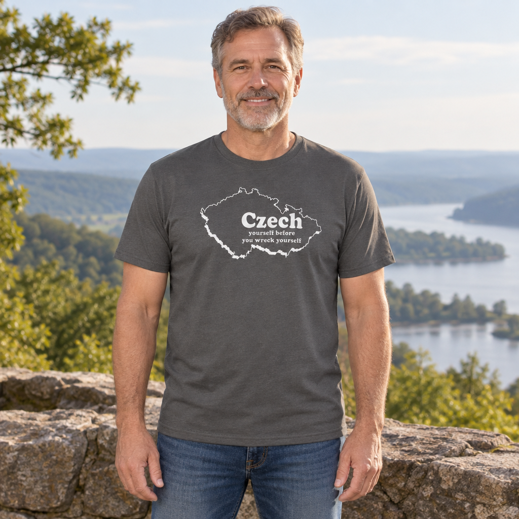 Czech Yourself Before You Wreck Yourself — Charcoal T-Shirt — lifestyle hero
