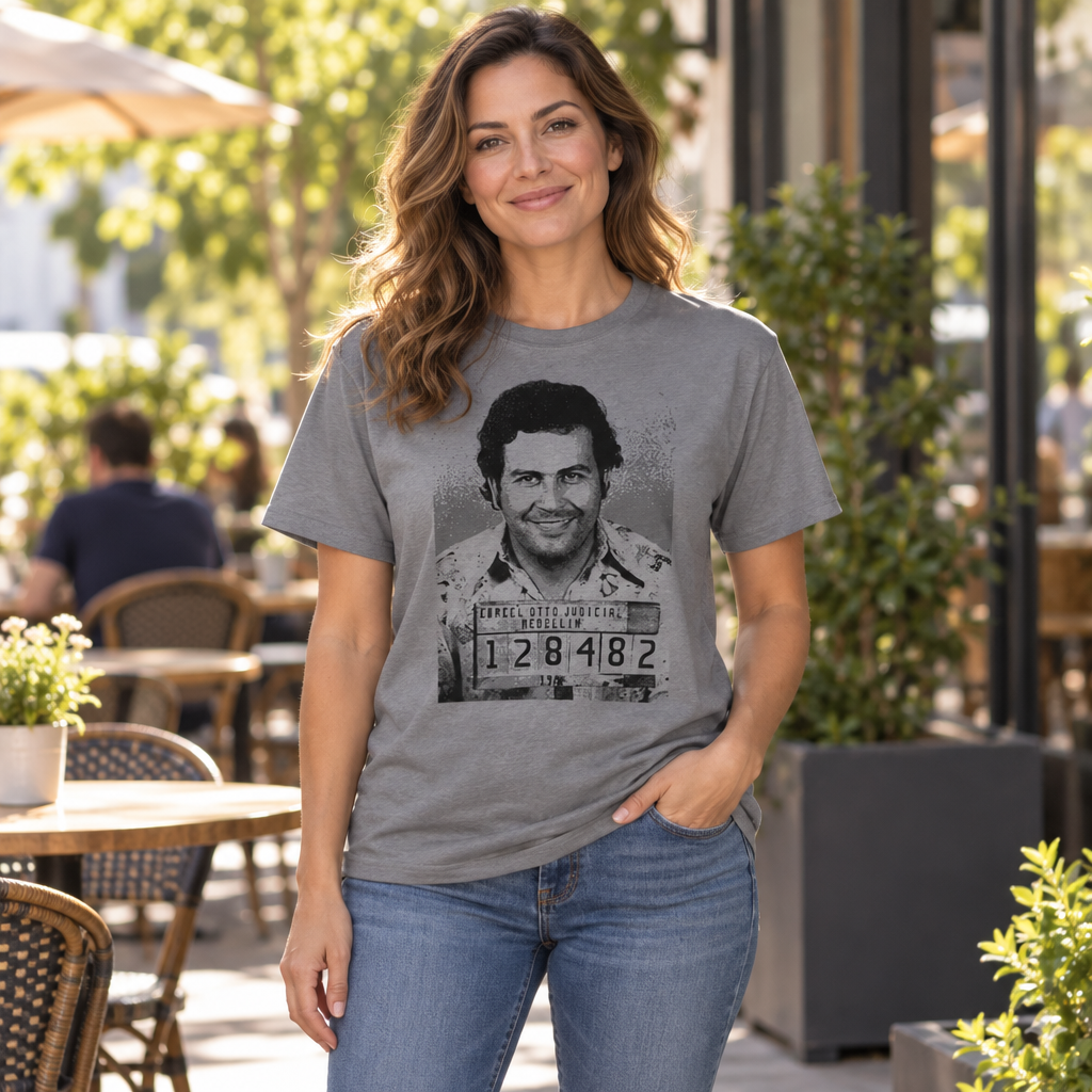 Pablo Escobar Portrait — Charcoal T-Shirt — lifestyle hero