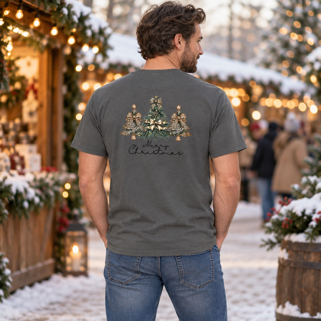 Merry Christmas Trees — Charcoal T-Shirt — lifestyle hero