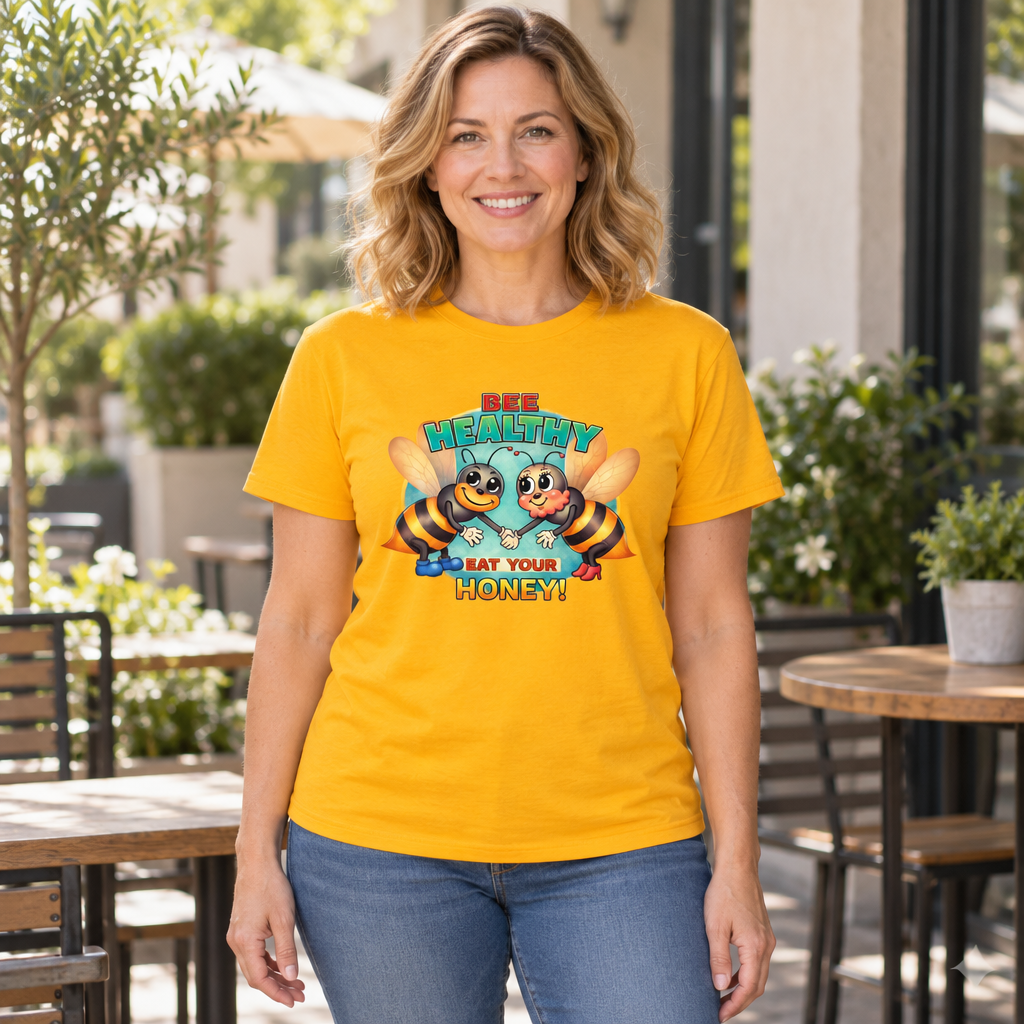 Bee Healthy Eat Your Honey — Gold T-Shirt — lifestyle hero