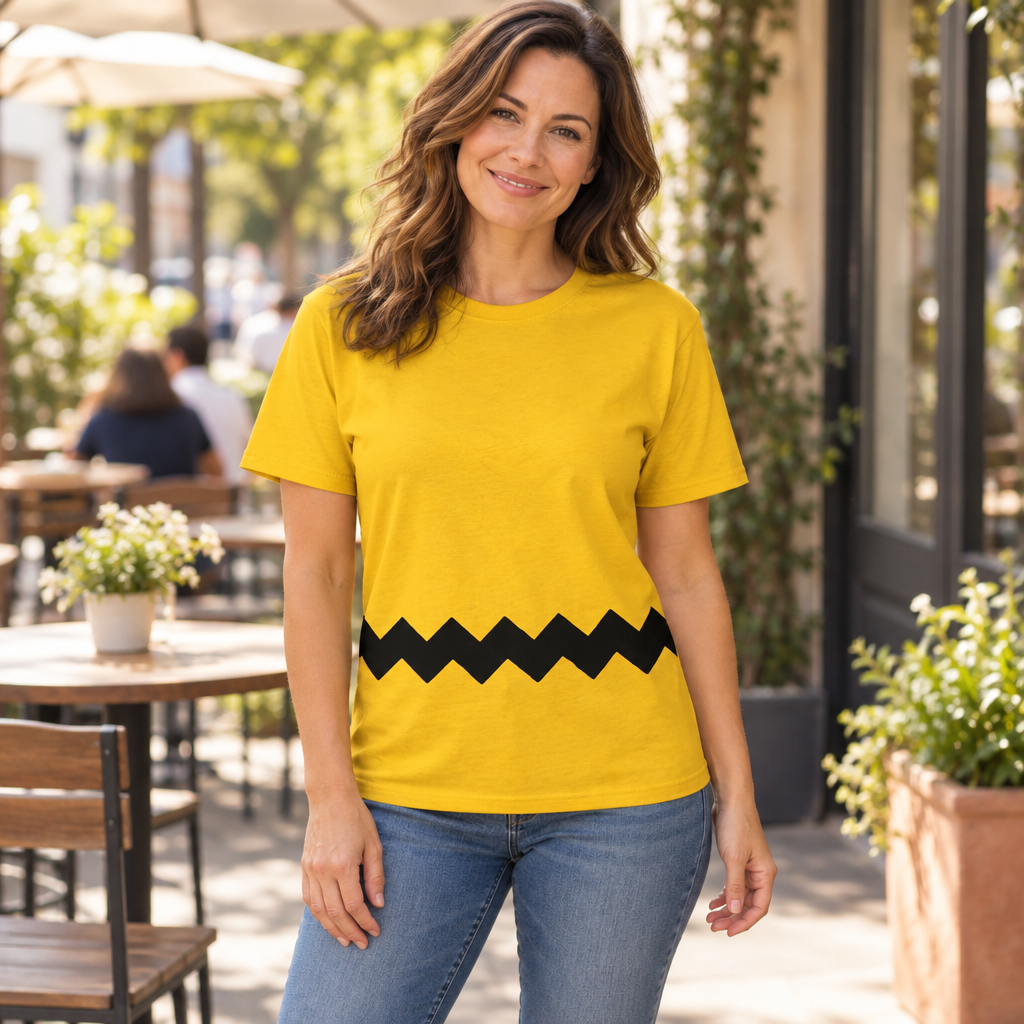 Black Zigzag Stripe — Gold T-Shirt — lifestyle hero