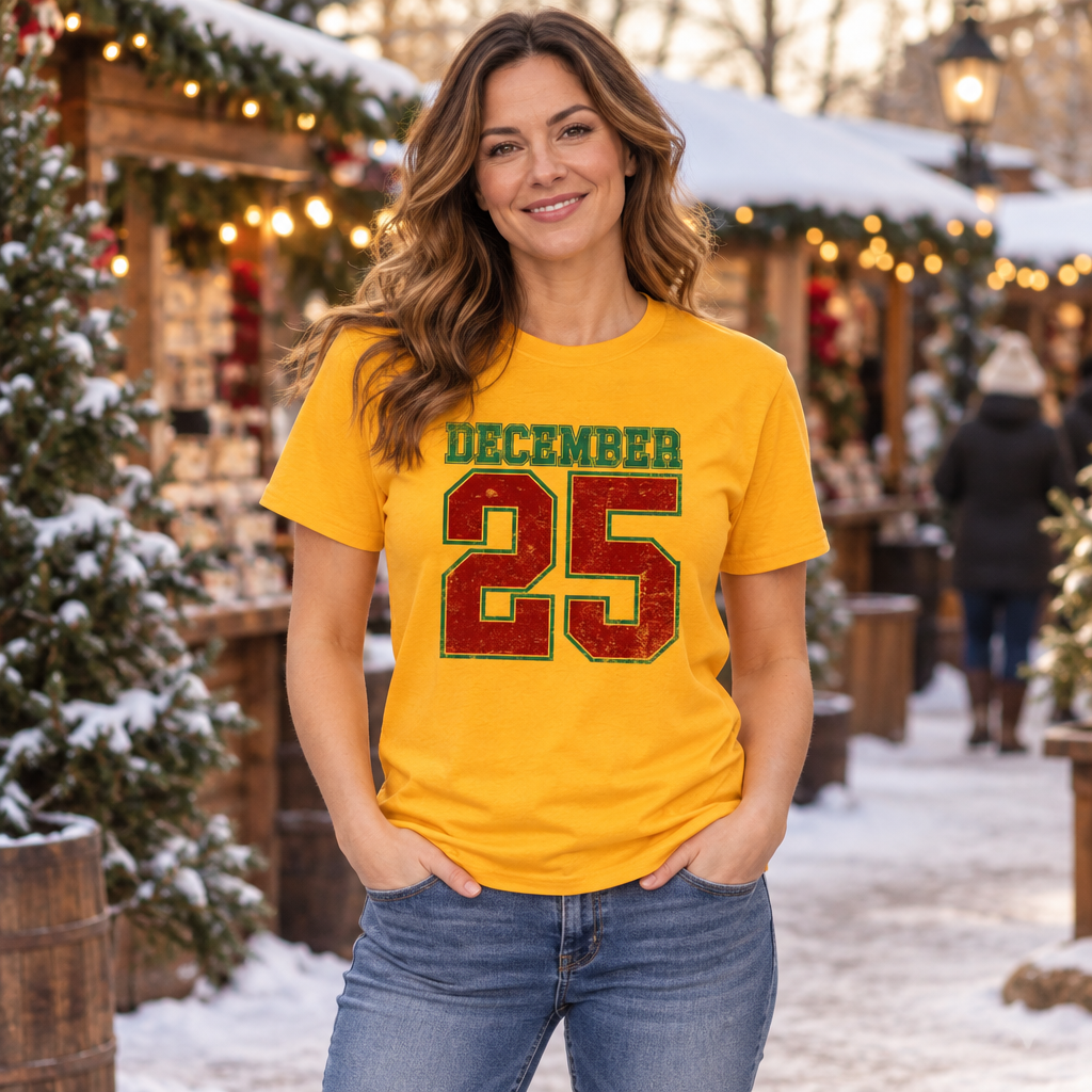 December 25 Red Jersey — Gold T-Shirt — lifestyle hero