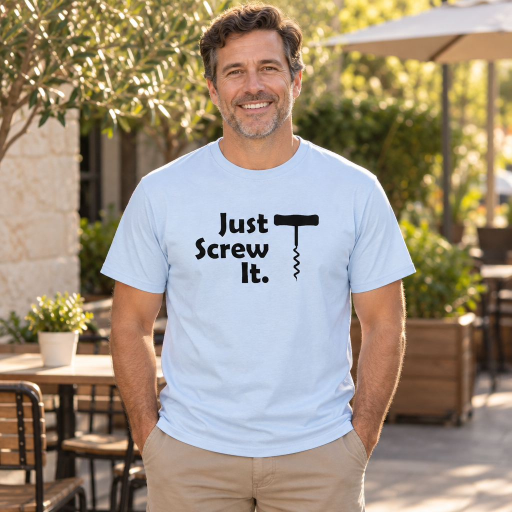 Just Screw It Corkscrew — Light Blue T-Shirt — lifestyle alt