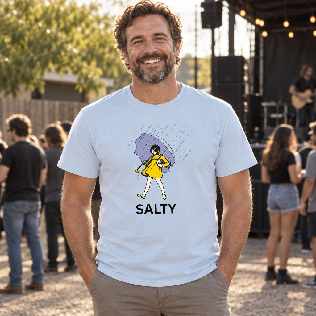 Salty Parody Tee Funny Novelty Graphic — Light Blue T-Shirt — lifestyle alt