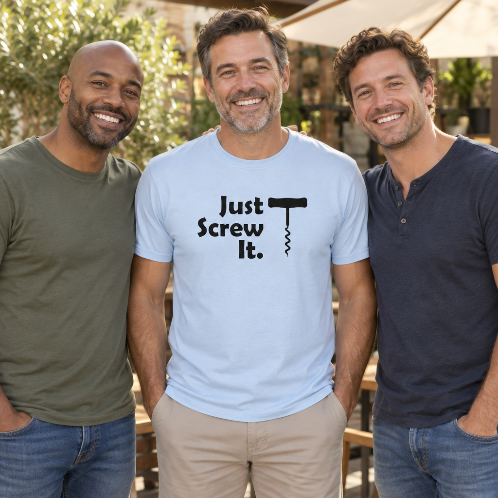 Just Screw It Corkscrew — Light Blue T-Shirt — lifestyle group