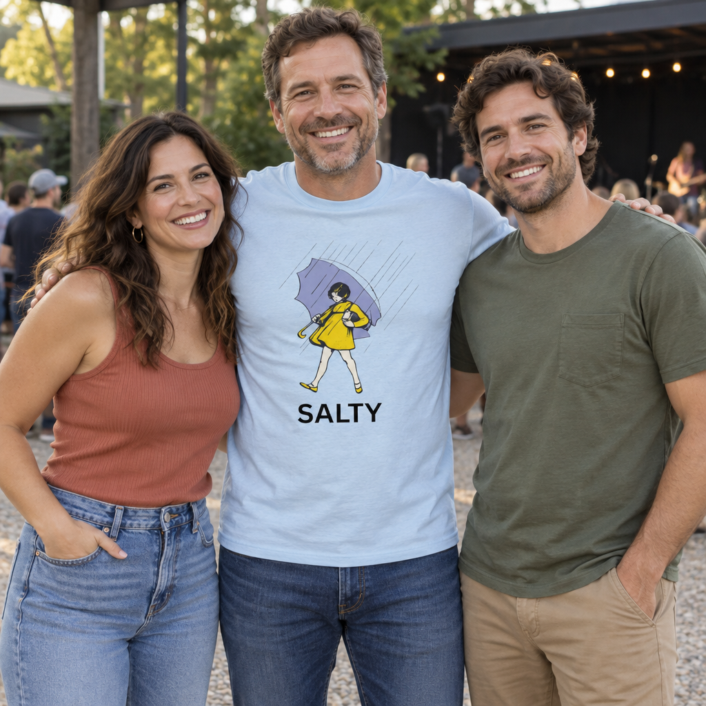 Salty Parody Tee Funny Novelty Graphic — Light Blue T-Shirt — lifestyle group