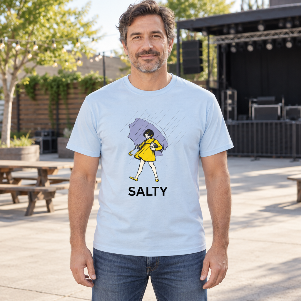 Salty Parody Tee Funny Novelty Graphic — Light Blue T-Shirt — lifestyle hero