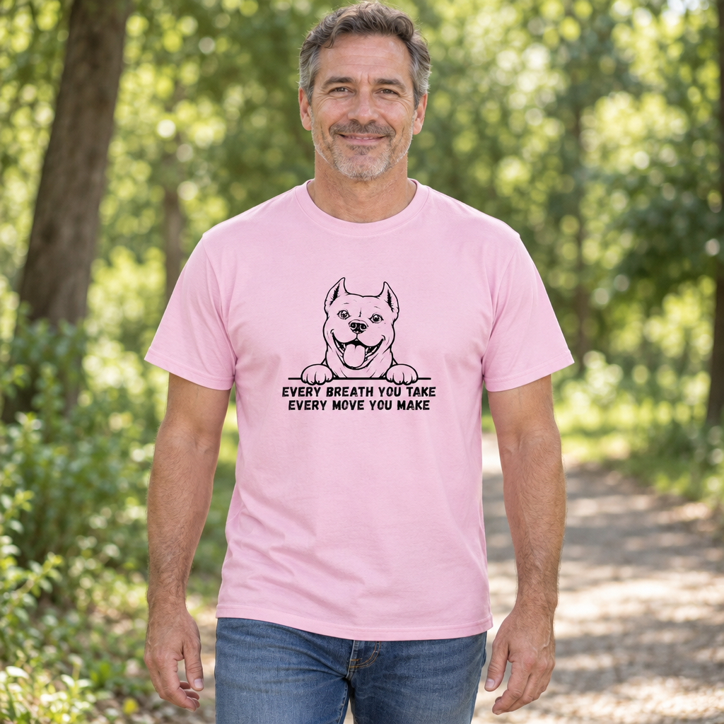 Funny Pitbull Dog — Light Pink T-Shirt — lifestyle hero
