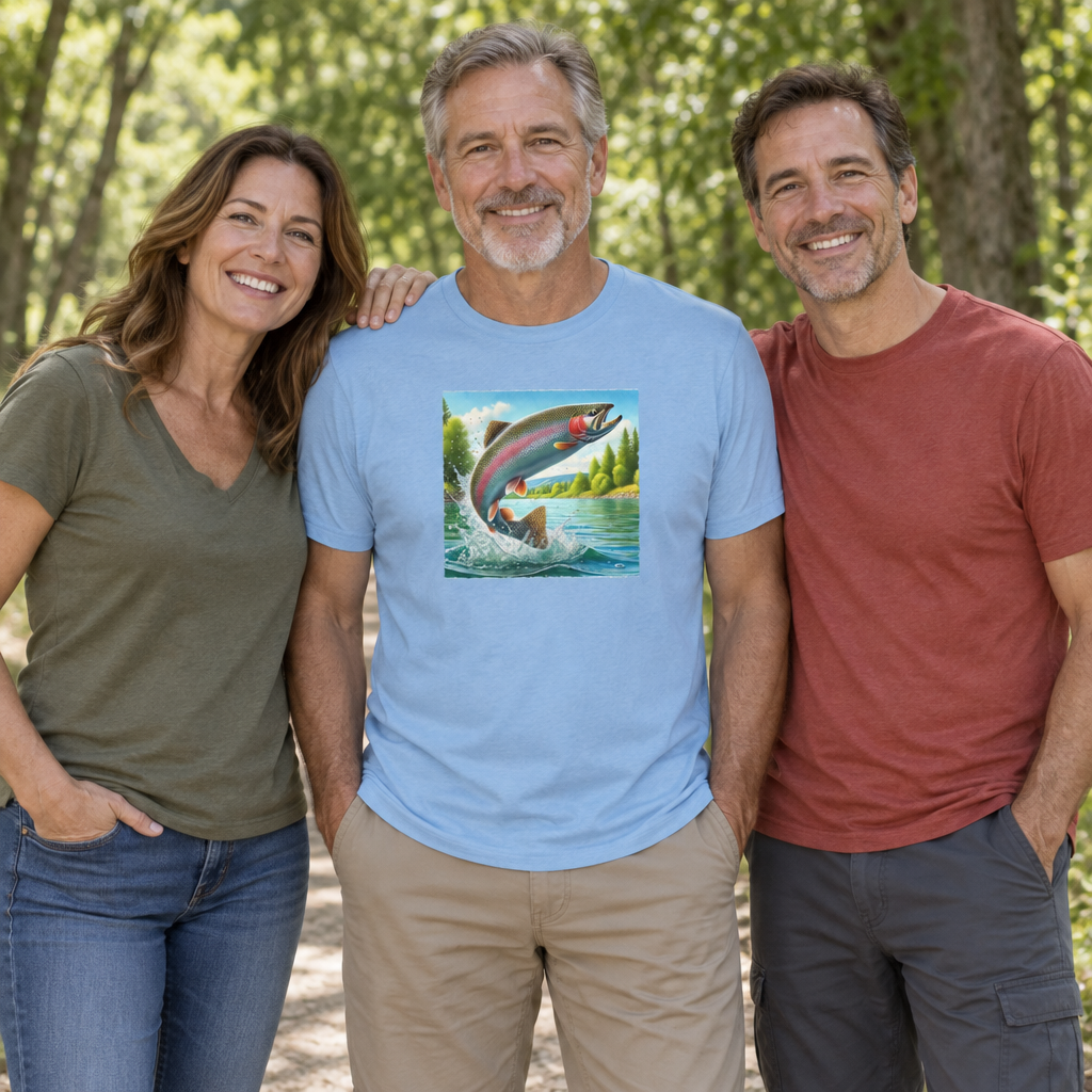 Rainbow Trout — Light Blue T-Shirt — lifestyle group