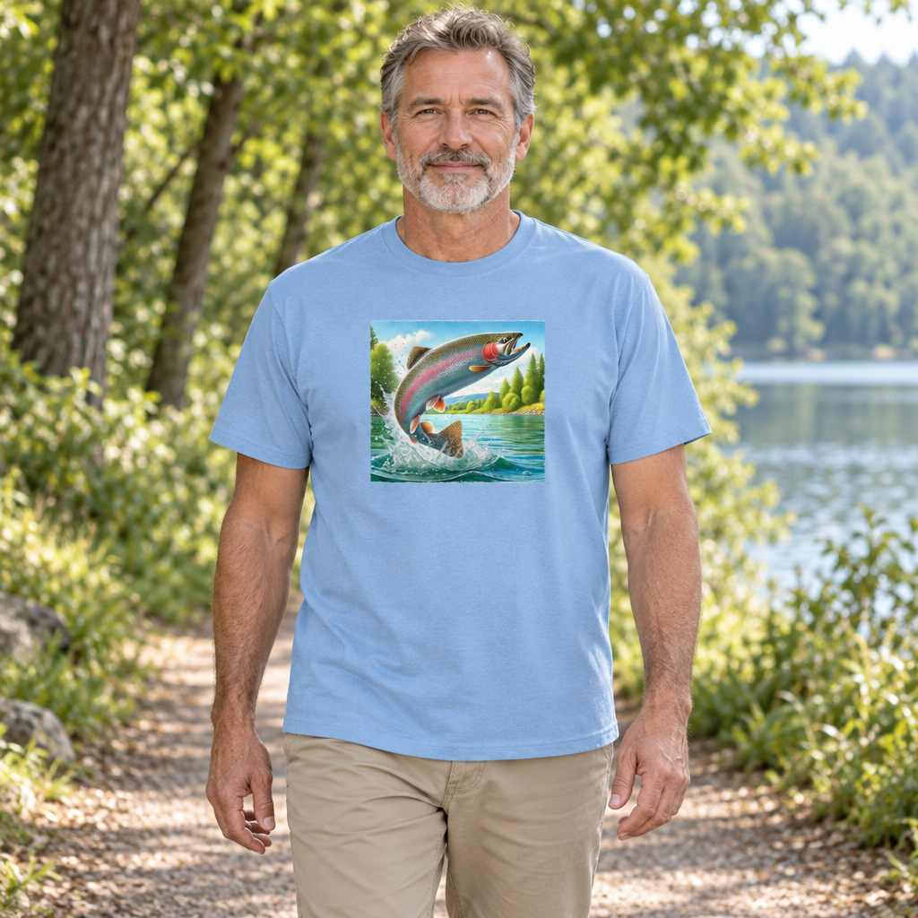 Rainbow Trout — Light Blue T-Shirt — lifestyle hero