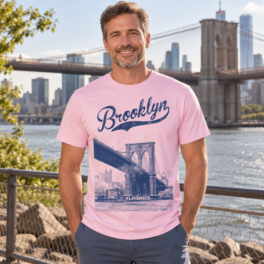 Brooklyn Bridge Skyline — Light Pink T-Shirt — lifestyle alt