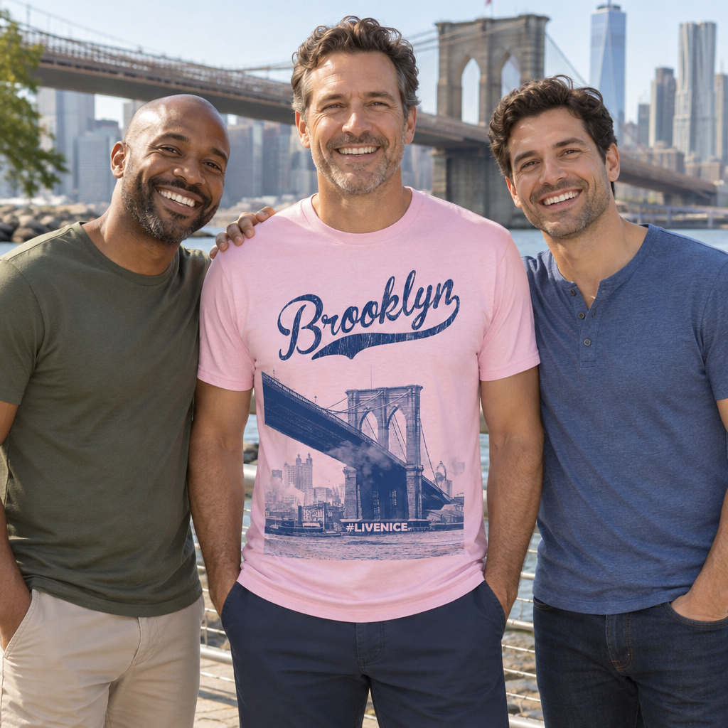 Brooklyn Bridge Skyline — Light Pink T-Shirt — lifestyle group