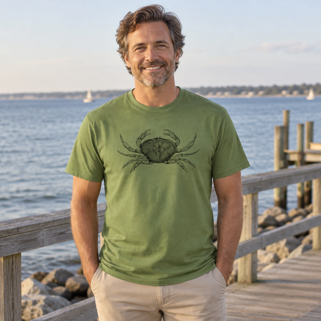 Crab Illustration — Military Green T-Shirt — lifestyle alt