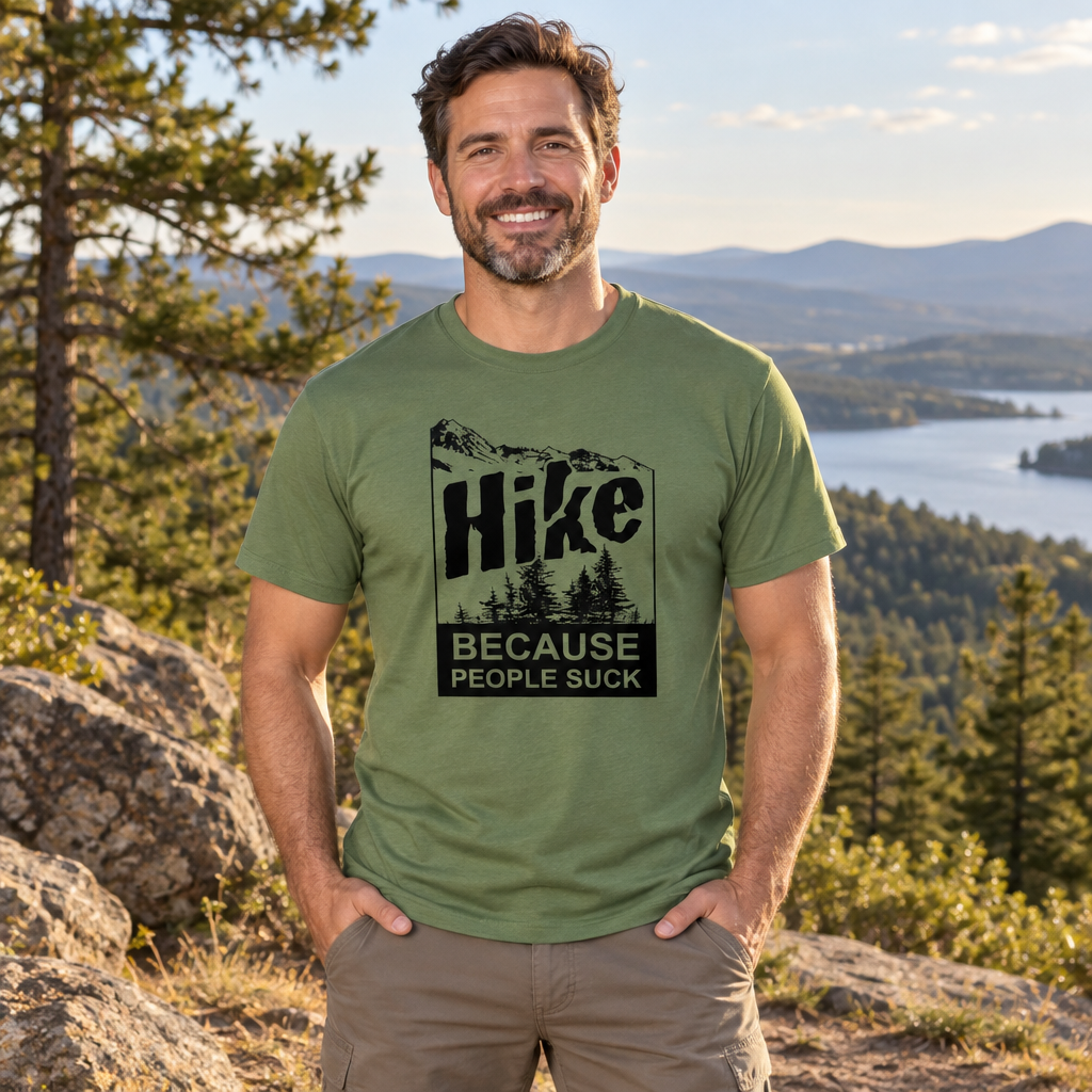 Hike Because People Suck — Military Green T-Shirt — lifestyle alt