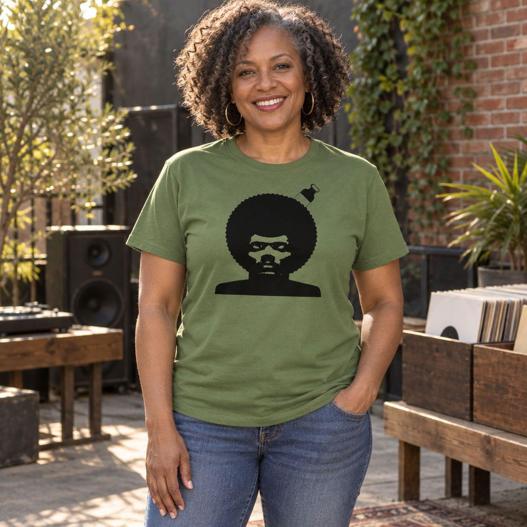 Afro Face and Pick — Military Green T-Shirt — lifestyle alt