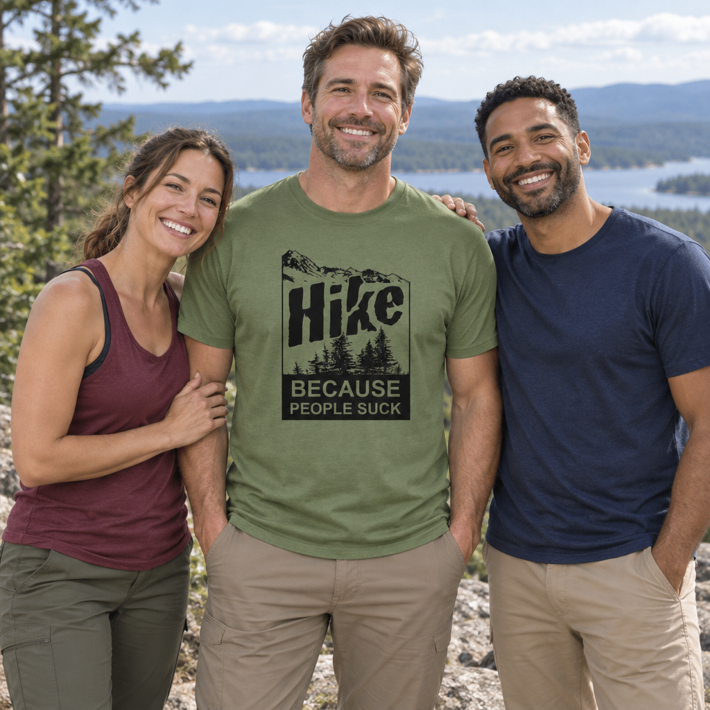 Hike Because People Suck — Military Green T-Shirt — lifestyle group